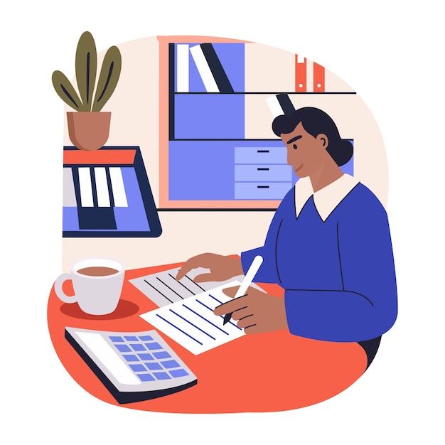 a flat illustration of employee doing report review