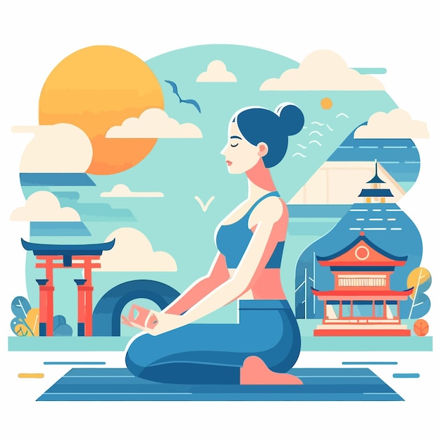 Vector a flat illustration of a european woman doing yoga