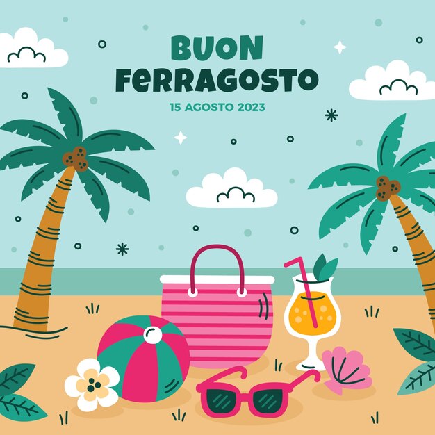 Vettore illustrazione piatta per la celebrazione di ferragosto