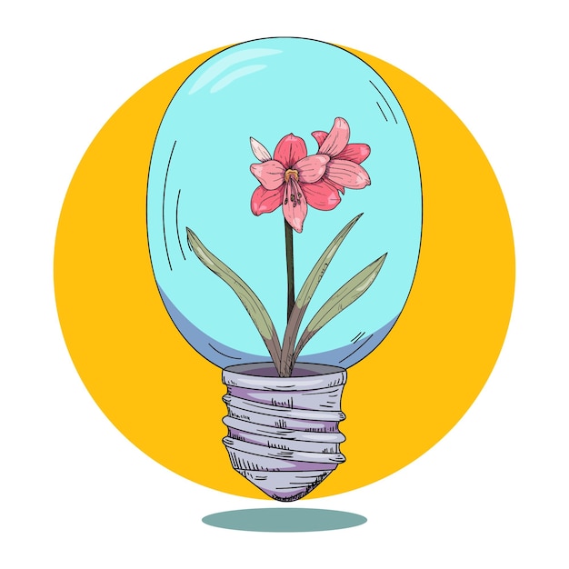 Плоская иллюстрация Цветы в лампе