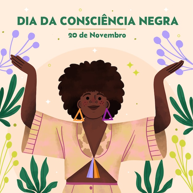 벡터 브라질 흑인 인식의 날 축하를 위한 평면 그림