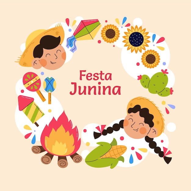 ブラジルのフェスタジュニーナのお祝いの平らなイラスト
