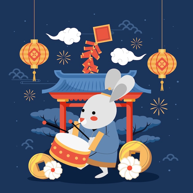Вектор Плоская иллюстрация для празднования китайского нового года