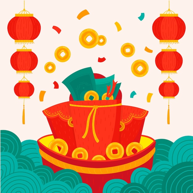 中国の新年祭のフラットイラスト