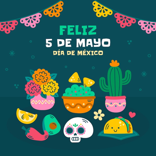 벡터 cinco de mayo 축하를 위한 평면 그림