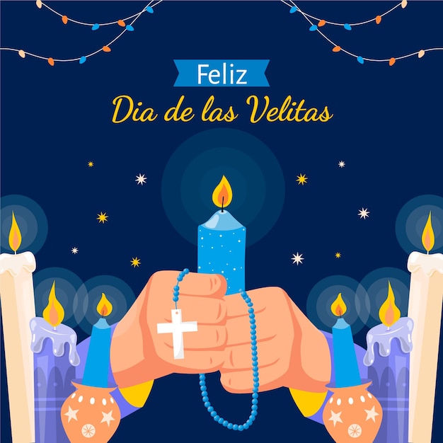 Вектор Плоская иллюстрация к празднику диа де лас велитас