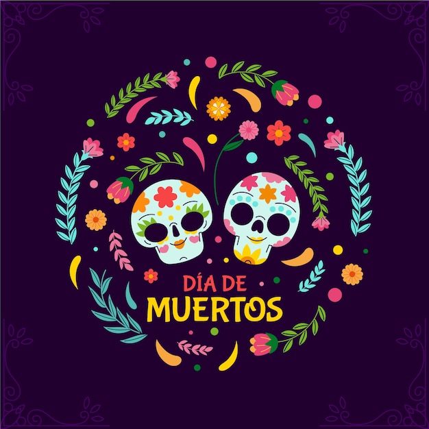 벡터 dia de muertos 축하를 위한 평면 그림