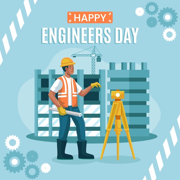 Вектор Плоская иллюстрация к празднованию дня инженеров