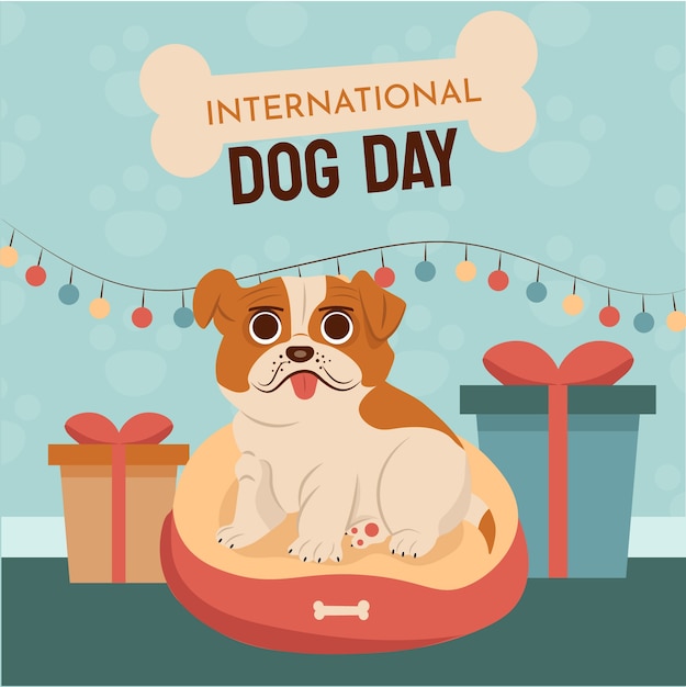 Вектор Плоская иллюстрация к празднованию международного дня собак