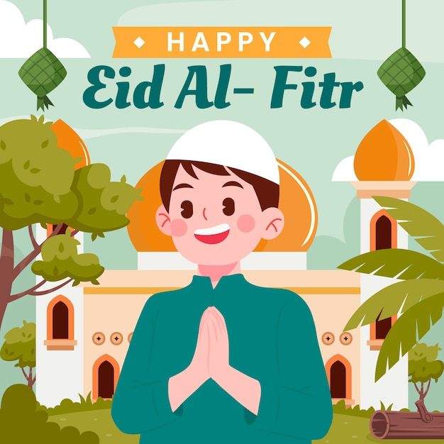 벡터 이슬람 eid al-fitr 축하를 위한 평면 그림