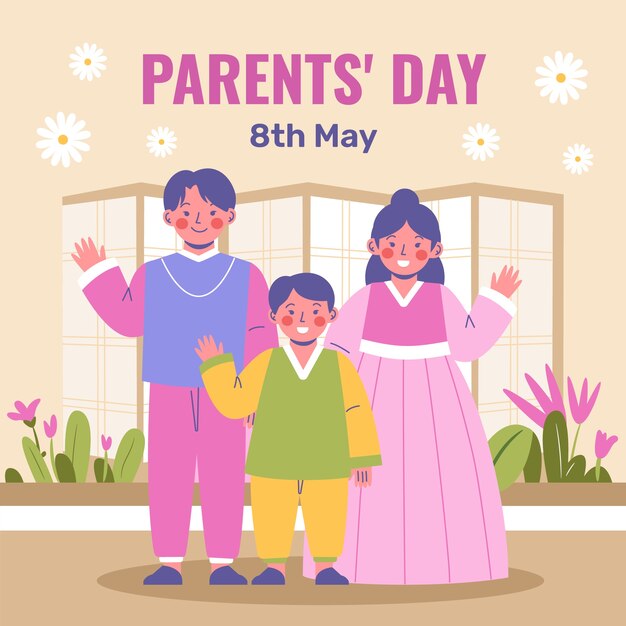한국 부모의 날 축하를 위한 평평한 일러스트레이션