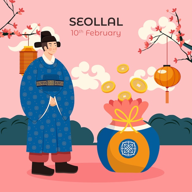 韓国のセオラール・フェスティバルのフラットイラスト