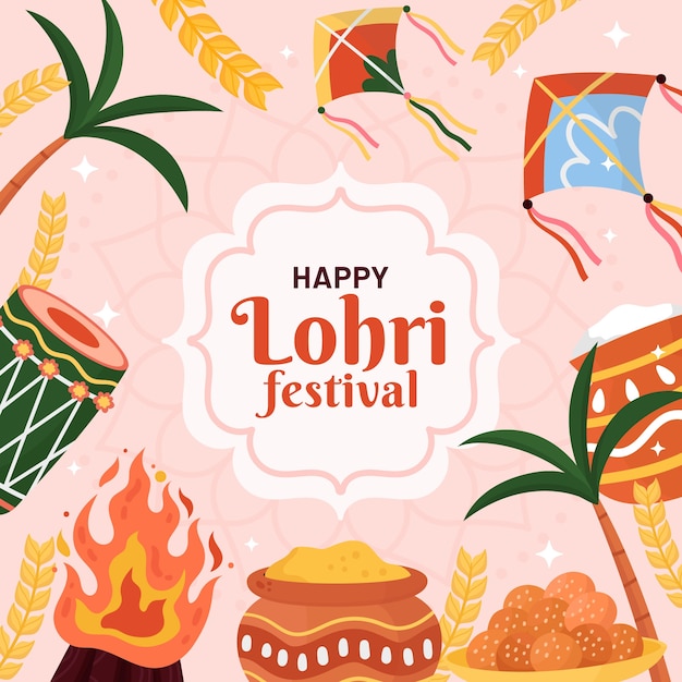 벡터 lohri 축제 축하를위한 평면 그림