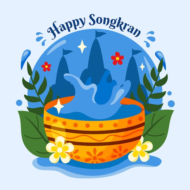 ベクトル ソンクラーン水祭りのお祝いの平らなイラスト