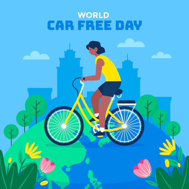 Вектор Плоская иллюстрация для осведомленности о всемирном дне без автомобилей