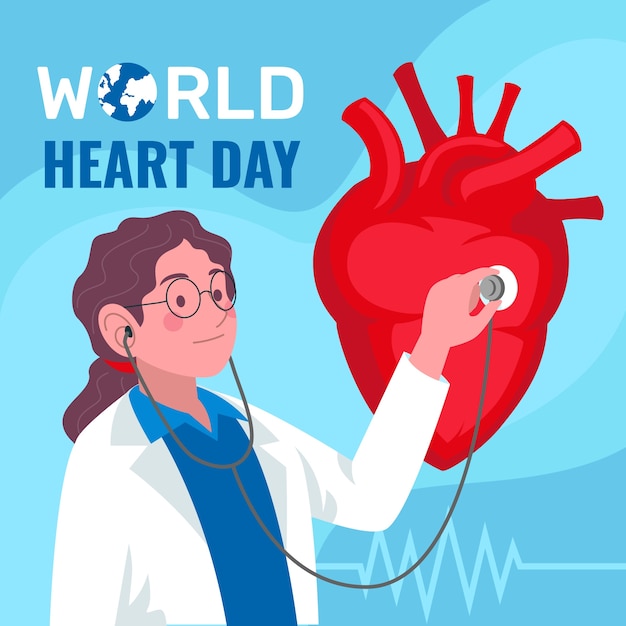 ベクトル 世界心臓の日に関する意識を高めるための平らなイラスト