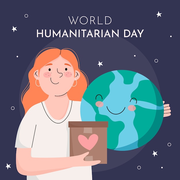 Вектор Плоская иллюстрация к празднованию всемирного дня гуманитарной помощи