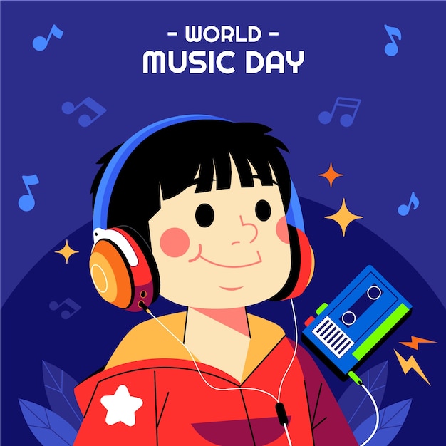 벡터 세계 음악의 날 축하를 위한 평면 그림