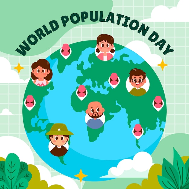 Плоская иллюстрация ко всемирному дню народонаселения