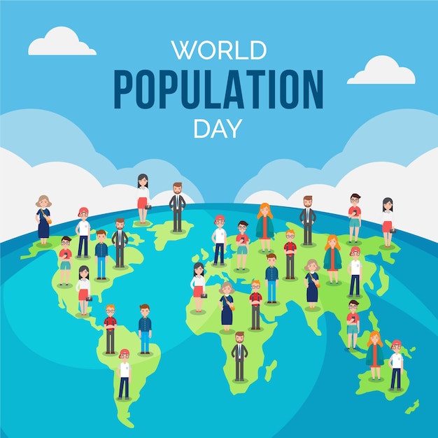 世界人口の日のお祝いのためのフラットの図