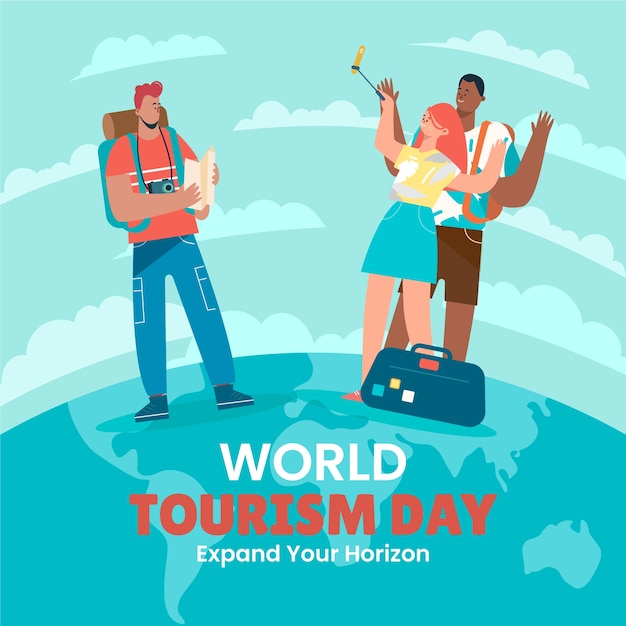 Плоская иллюстрация для празднования всемирного дня туризма