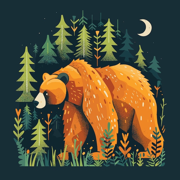 Flat illustration of forest bear high resolution