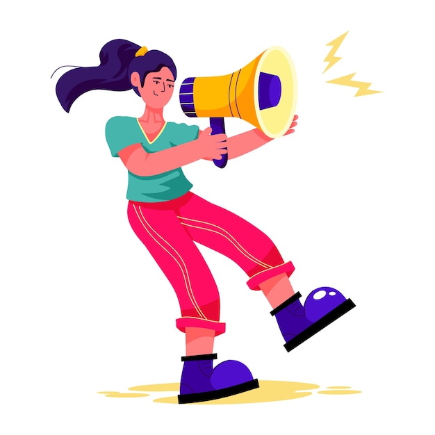 Vector flat illustration of girl announcing