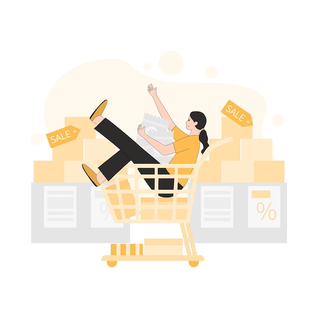 Flat illustration girl shopping design template