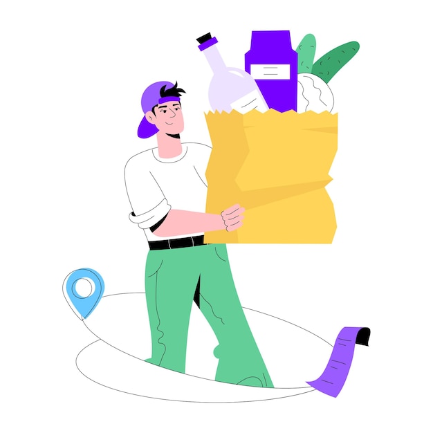 A flat illustration of grocery delivery