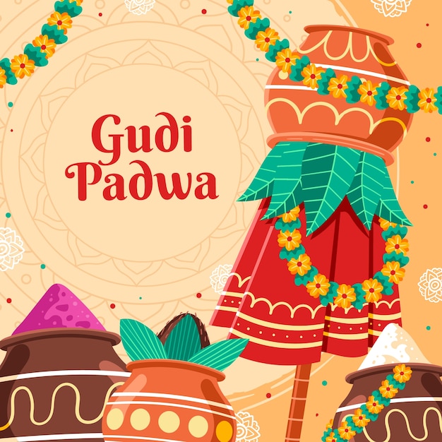 Flat illustration for gudi padwa festivity