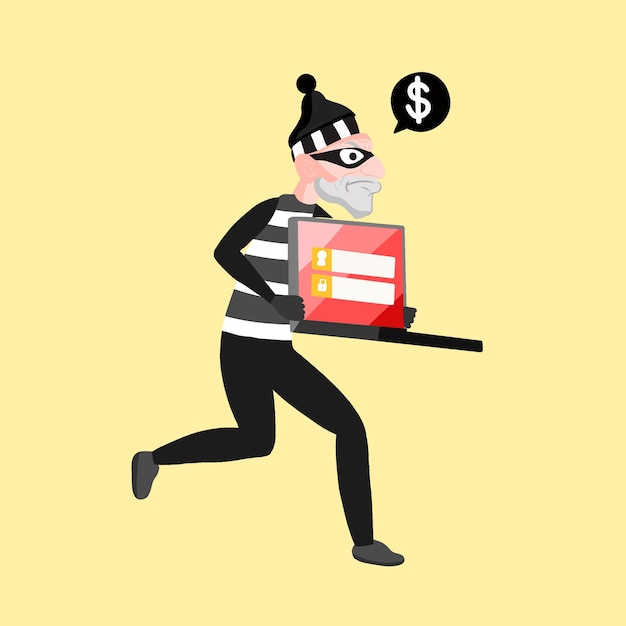 Flat illustration of hacker at laptop