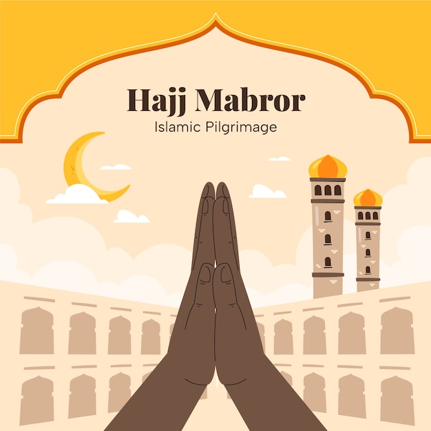 Vector flat illustration for hajj islamic pilgrimage