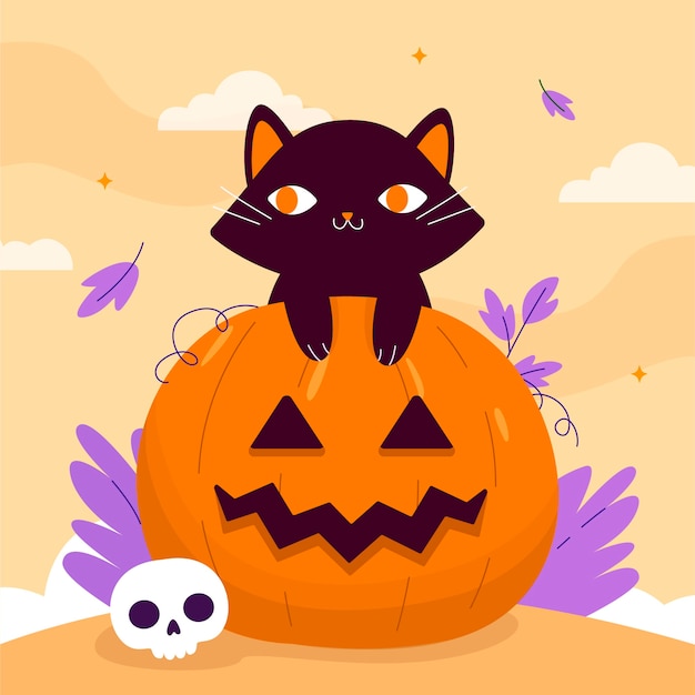 ハロウィーン祝賀のためのフラットイラスト