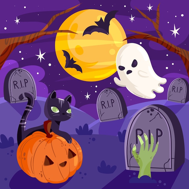 Vettore illustrazione piatta per la stagione di halloween