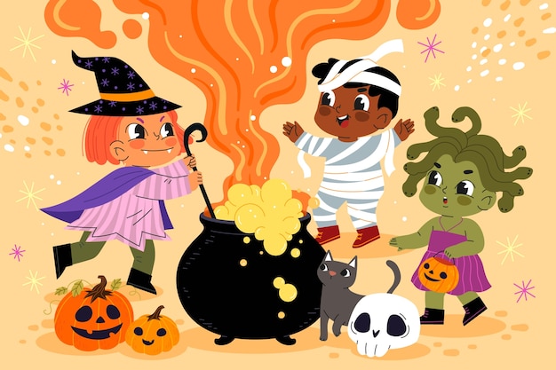 Плоская иллюстрация к сезону Хэллоуина