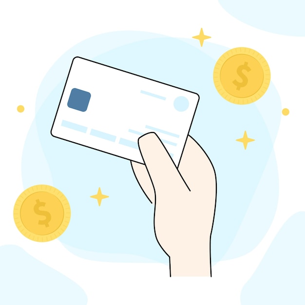 Flat illustration of a hand holding credit card