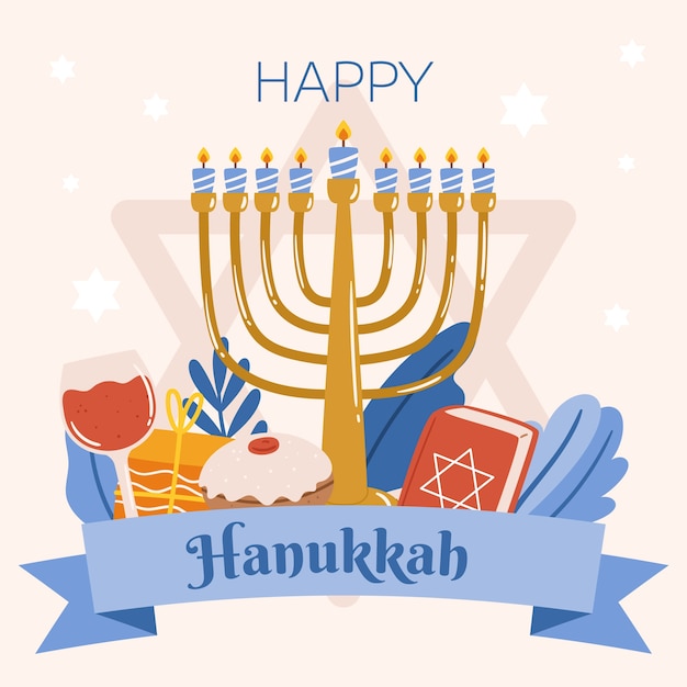 Vettore illustrazione piatta per la celebrazione di hanukkah