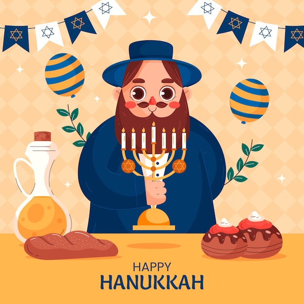 Vettore illustrazione piatta per la celebrazione di hanukkah