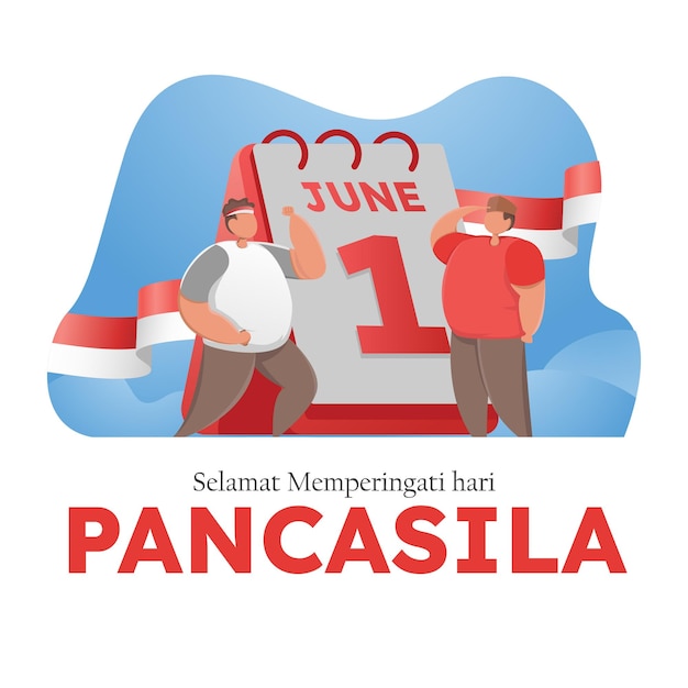 Illustrazione piana felice giorno di pancasila o hari pancasila e indipendenza dell'indonesia