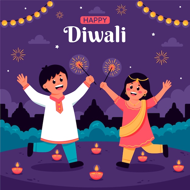 Flat illustration for hindu diwali festival celebration