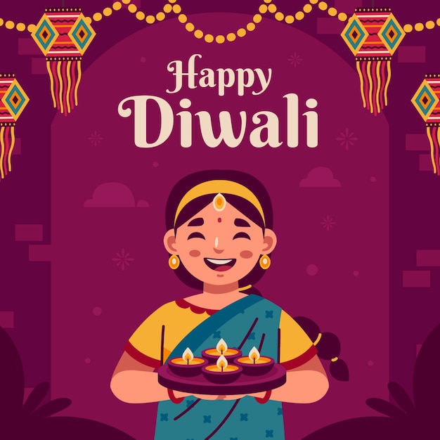 Vector flat illustration for hindu diwali festival celebration