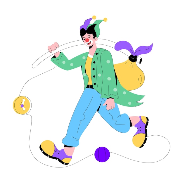 A flat illustration of hobo clown