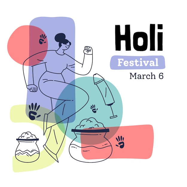 Vettore illustrazione piatta per la celebrazione del festival holi