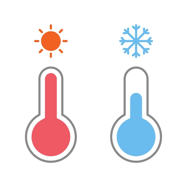 Flat illustration of hot and cold temperature thermometers