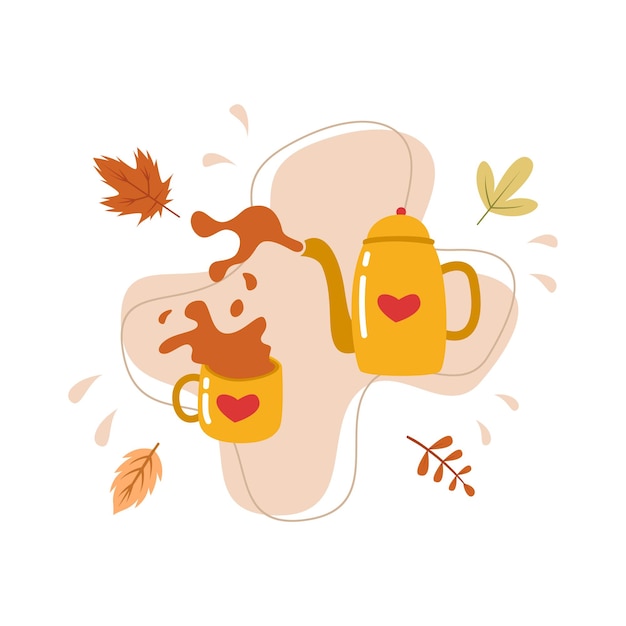 Flat illustration of hot tea time for hygge autumn celebration illustration.