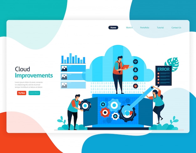 Flat illustration of improvements cloud . Repair and maintenance of cloud storage technology.