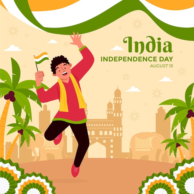 Illustrazione piatta per la celebrazione del giorno dell'indipendenza dell'india