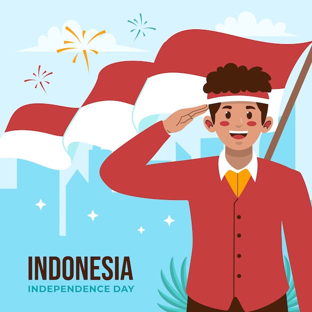 Vettore illustrazione piatta per la celebrazione del giorno dell'indipendenza dell'indonesia