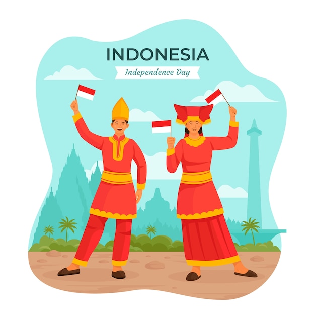 Illustrazione piatta per la celebrazione del giorno dell'indipendenza dell'indonesia