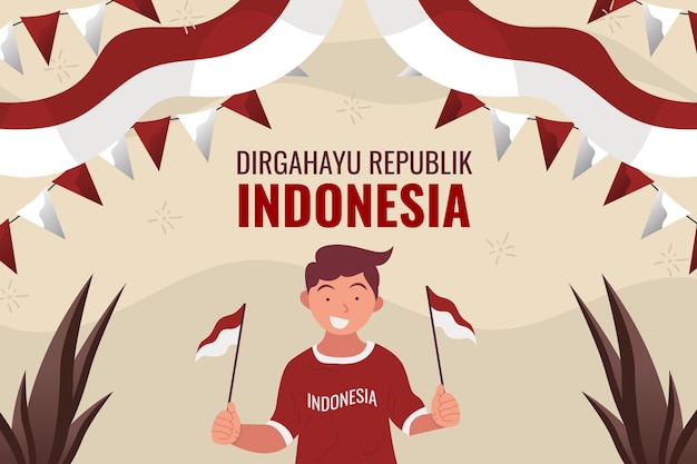 Vettore illustrazione piatta per la celebrazione della giornata dell'indipendenza dell'indonesia